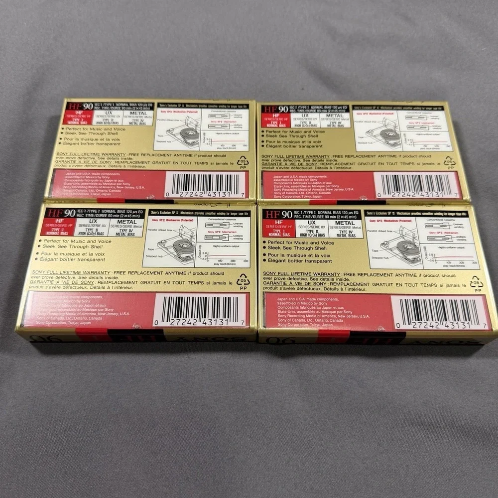 (4 pk) Sony HF-90 Hi-Fi Recording‎ Blank Audio Cassette Tapes Normal Bias Sealed